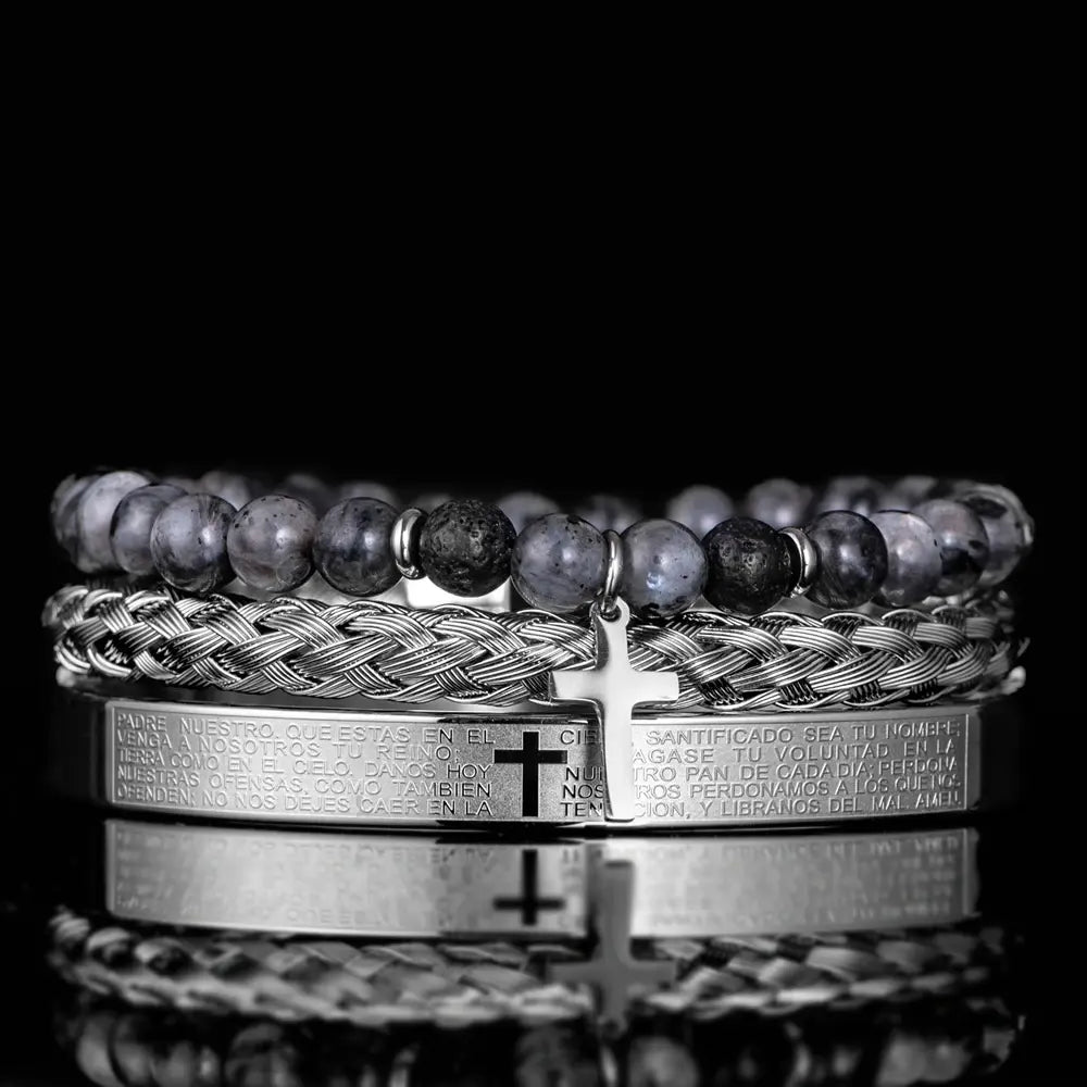 Men's 3-Piece Stainless Steel Bracelet Set