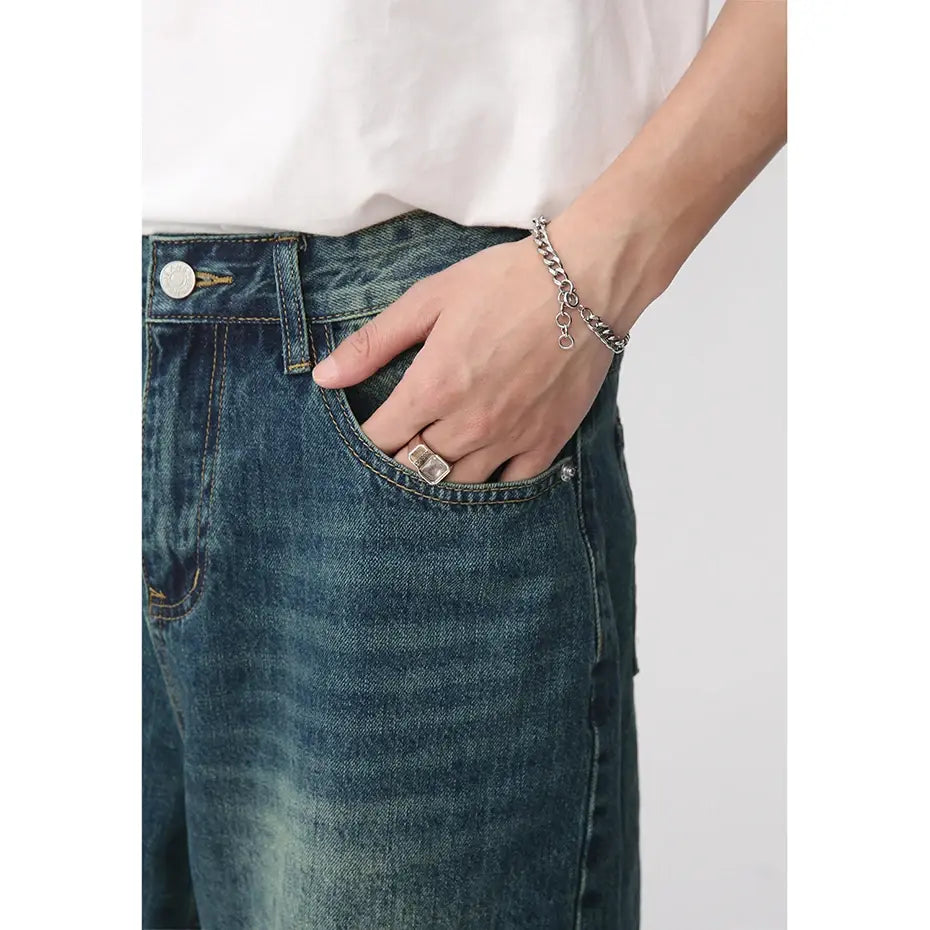 Men's Vintage Blue Denim Shorts Casual Loose