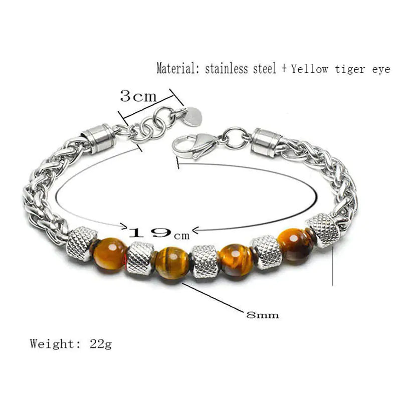 New Men's Adjustable Natural Stone Bead Stainless Steel Bracelet