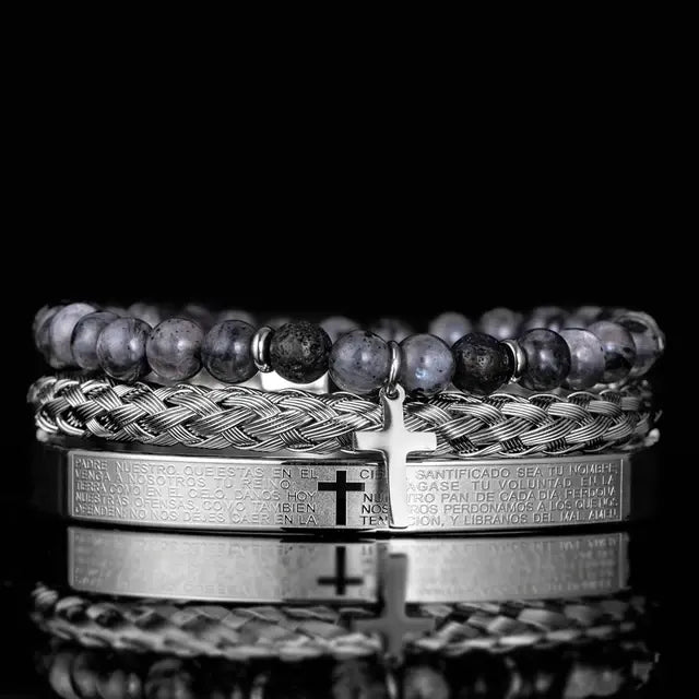 Men's 3-Piece Stainless Steel Bracelet Set