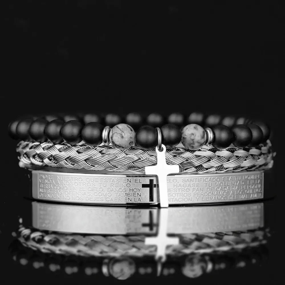 Men's 3-Piece Stainless Steel Bracelet Set